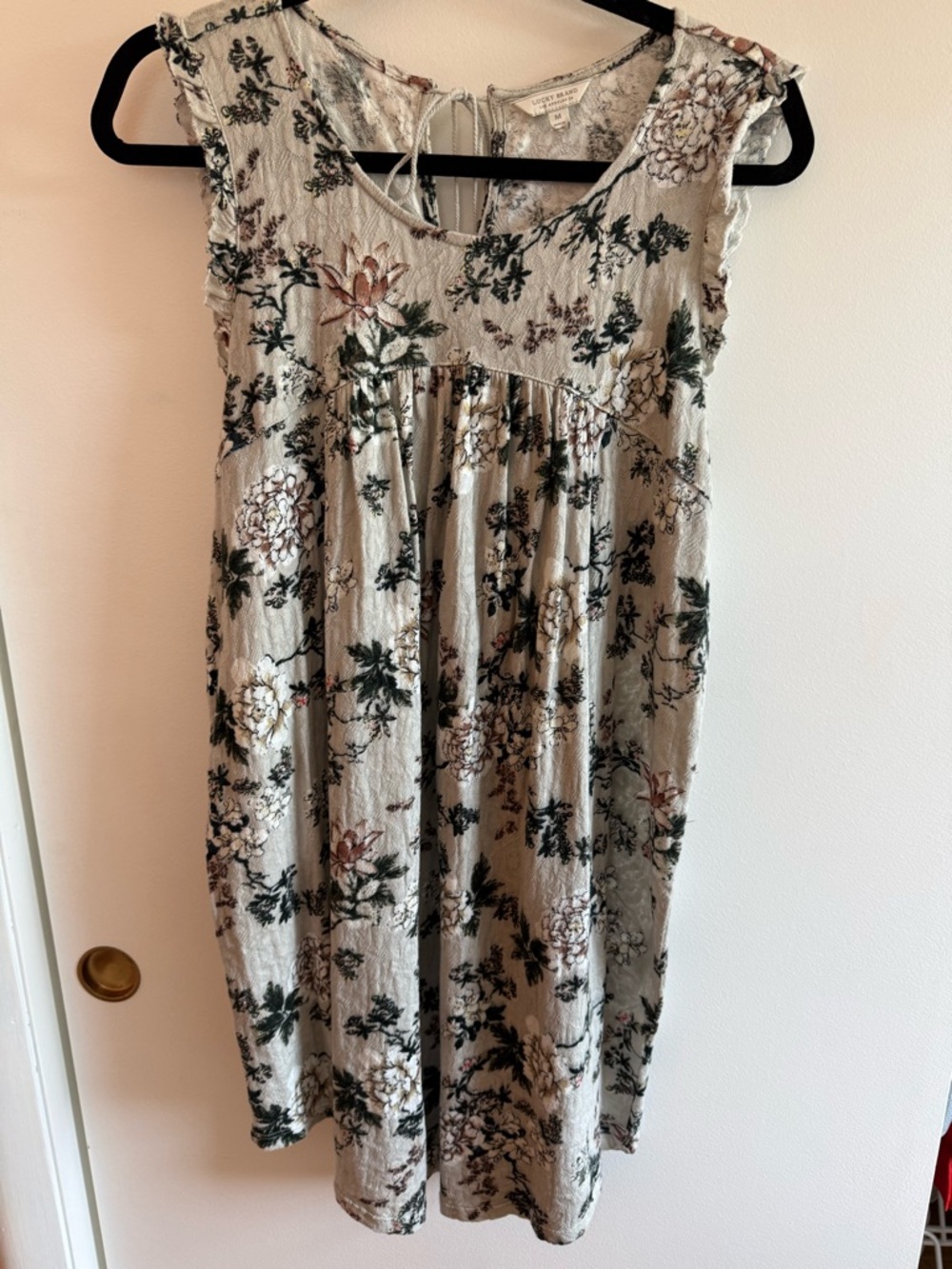 Lucky Brand Cream Floral Midi Dress with Green & Pink Print